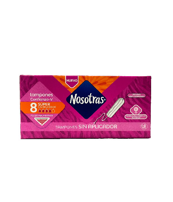 TAMPONES NOSOTRAS SUPER SIN APLICADOR CAJA X 8 UNDS